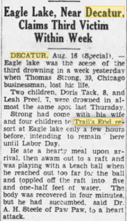 Trails End Resort Dance Pavillion - 1939 DROWNING INCIDENT